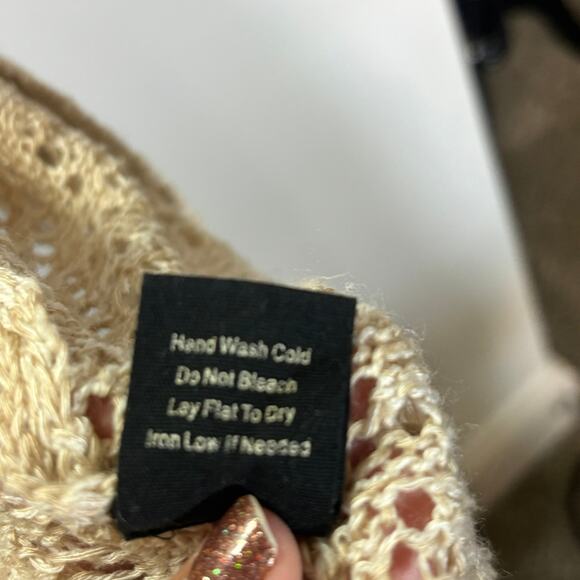 Miss Daisy M/L Beige Open Knit Boho Cardigan | Crochet Kimono Sweater Neutral - Picture 4 of 7